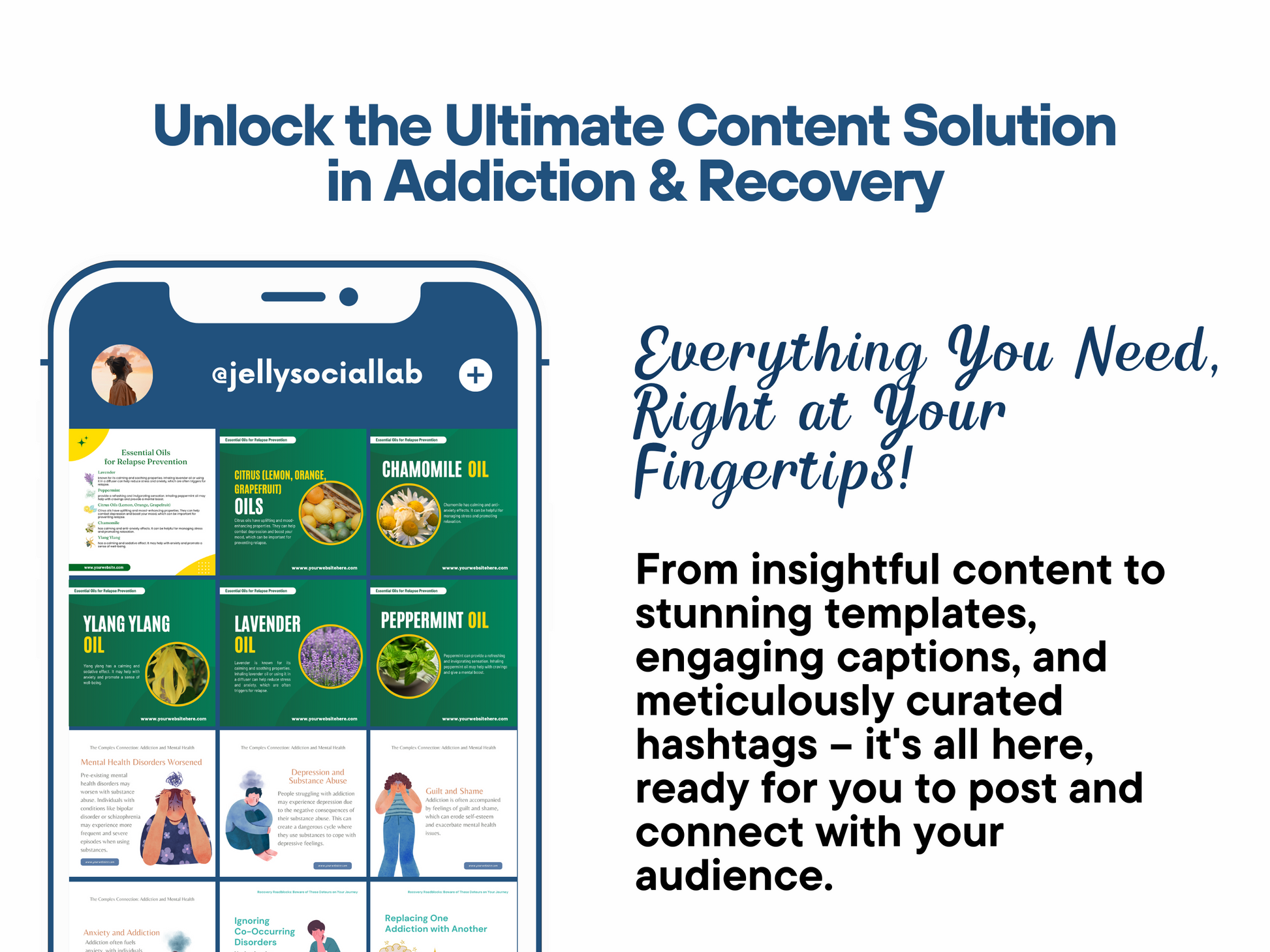 450+ Addiction Recovery Social Media Content Bundle Jelly Social Lab