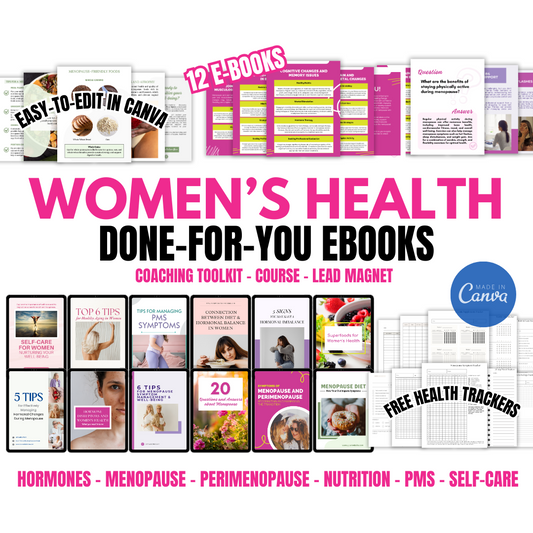 Womens Health Hormones PMS Menopause Done For You Ebook Coaching Tool  Canva Template Easy to Edit Template for Coaches Health Professionals Jelly Social Lab