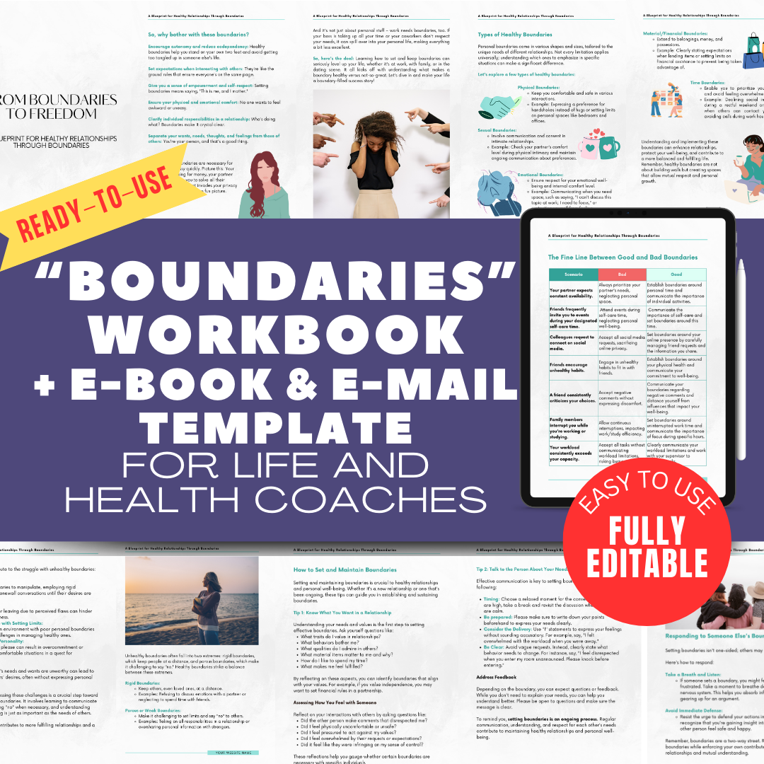 Boundary Setting E-Book + Workbook + Email Copies - Complete Lead Magnet for Coaches - Coaching Tool Jelly Social Lab