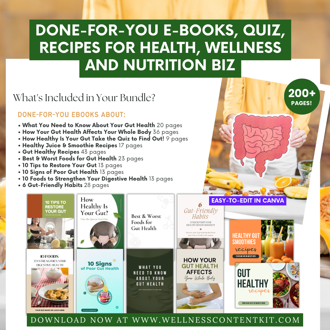 Gut Health Content Bundle for Coaches Nutritionist and Health Professionals - Coaching Toolkit DFY Ebooks and Recipes Wellness Content Kit