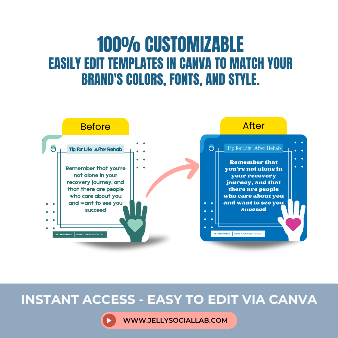 Sobriety Addiction Canva Template Pack Recovery Treatment Rehab Center & Mental Health Social Media Templates DFY Content Health Wellness Jelly Social Lab