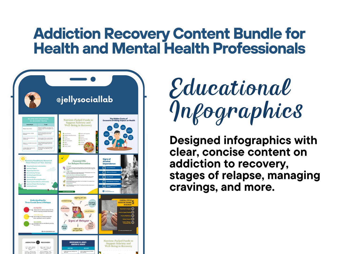 450+ Addiction Recovery Social Media Content Bundle Jelly Social Lab