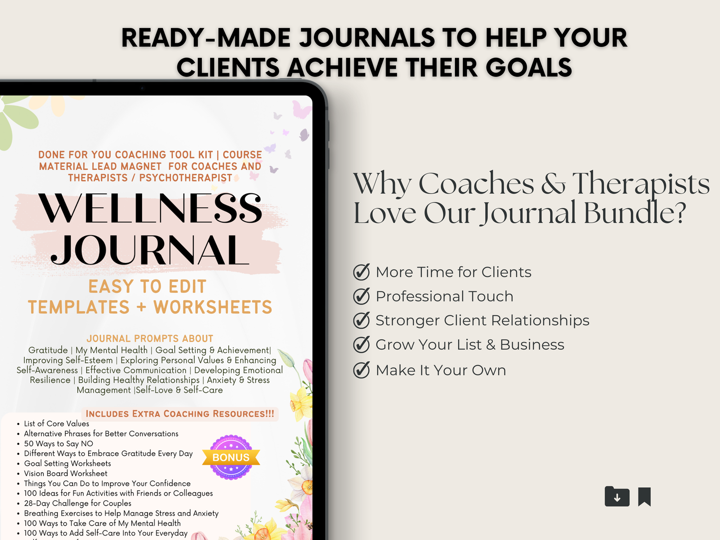 Journal Templates Worksheets Toolkit for Coaches Psychotherapists and Counselors Wellness Content Kit