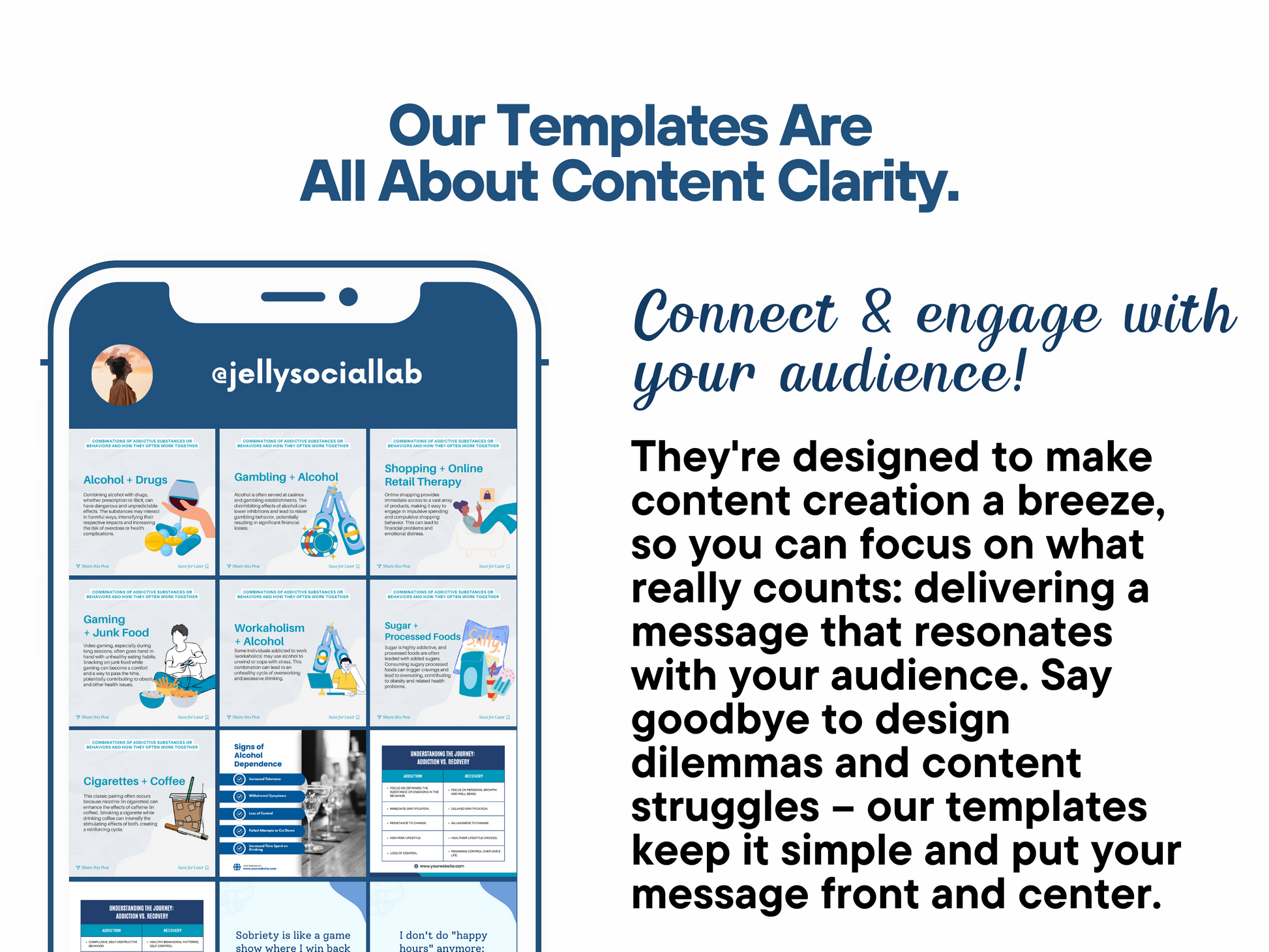 450+ Addiction Recovery Social Media Content Bundle Jelly Social Lab