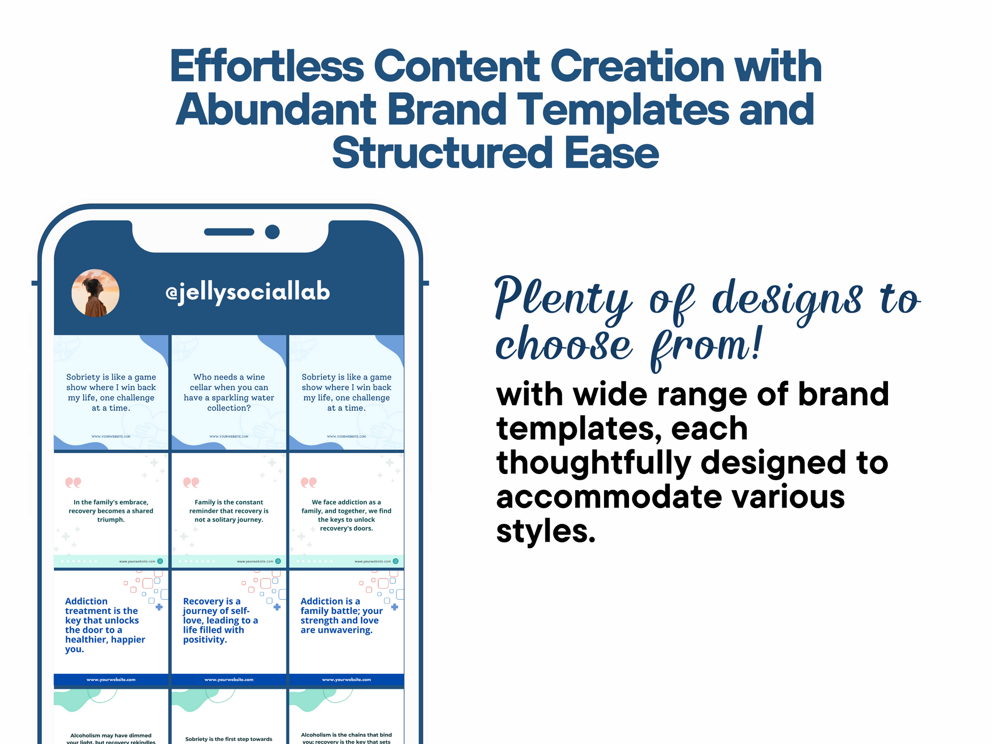 450+ Addiction Recovery Social Media Content Bundle Jelly Social Lab