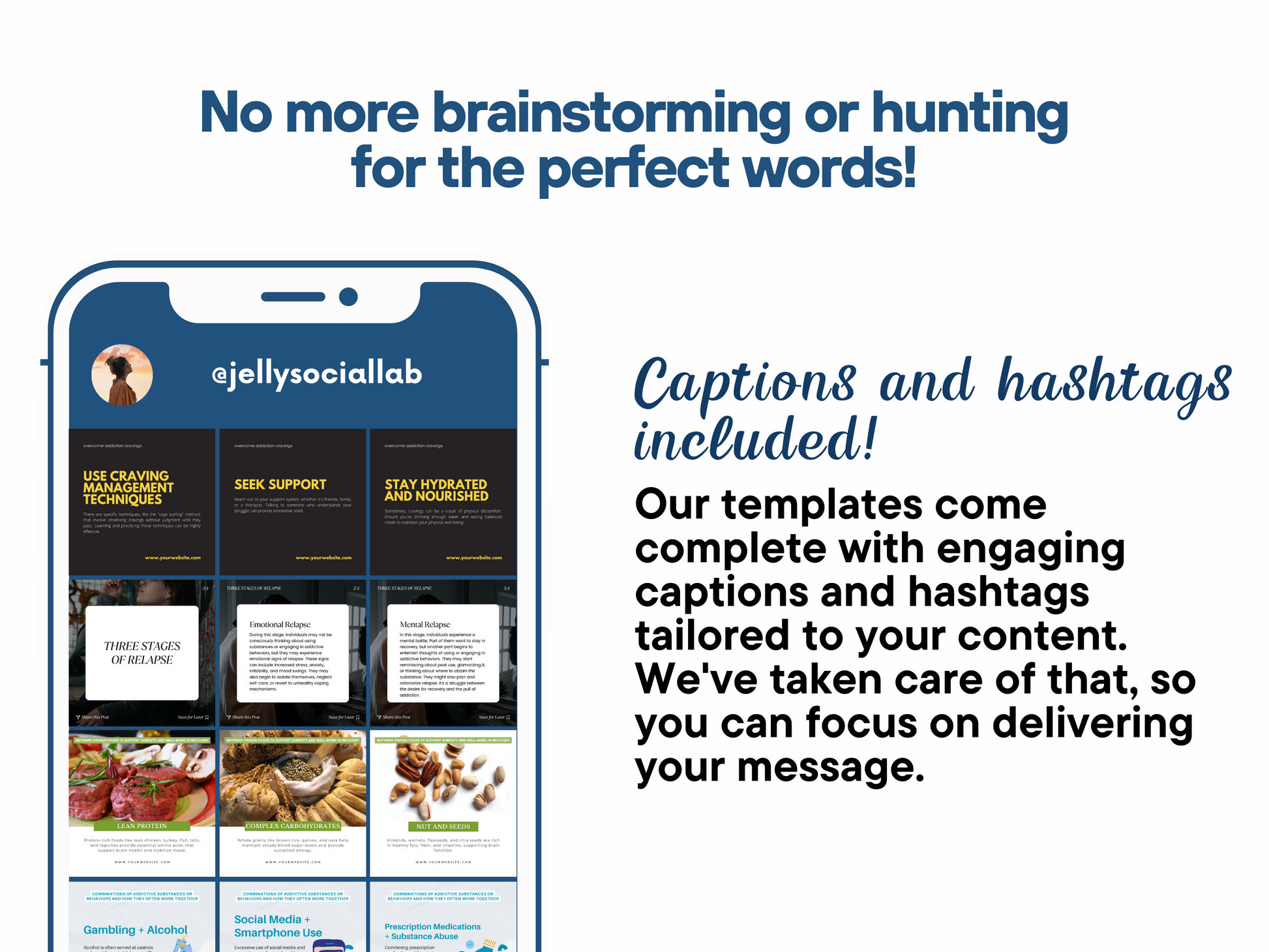 450+ Addiction Recovery Social Media Content Bundle Jelly Social Lab