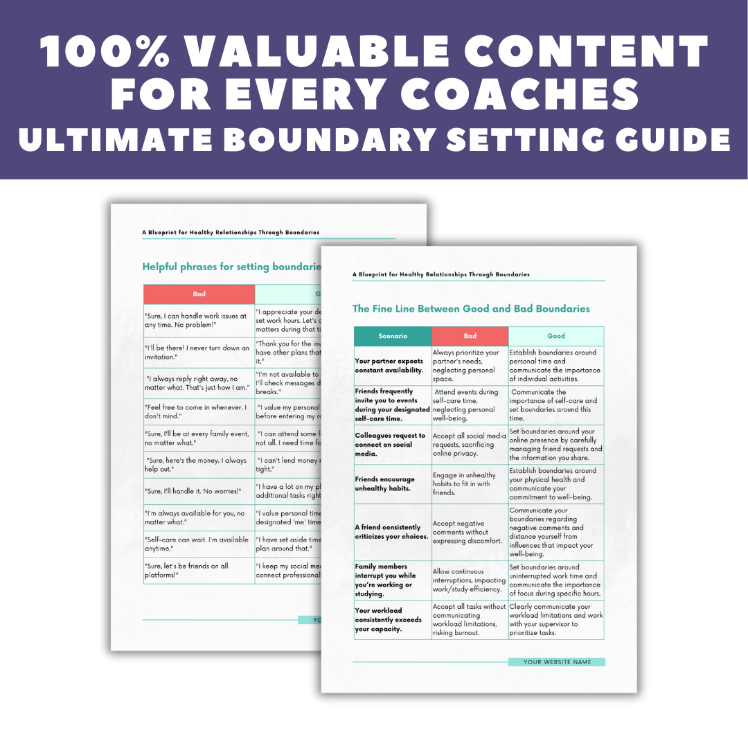 Boundary Setting E-Book + Workbook + Email Copies - Complete Lead Magnet for Coaches - Coaching Tool Jelly Social Lab