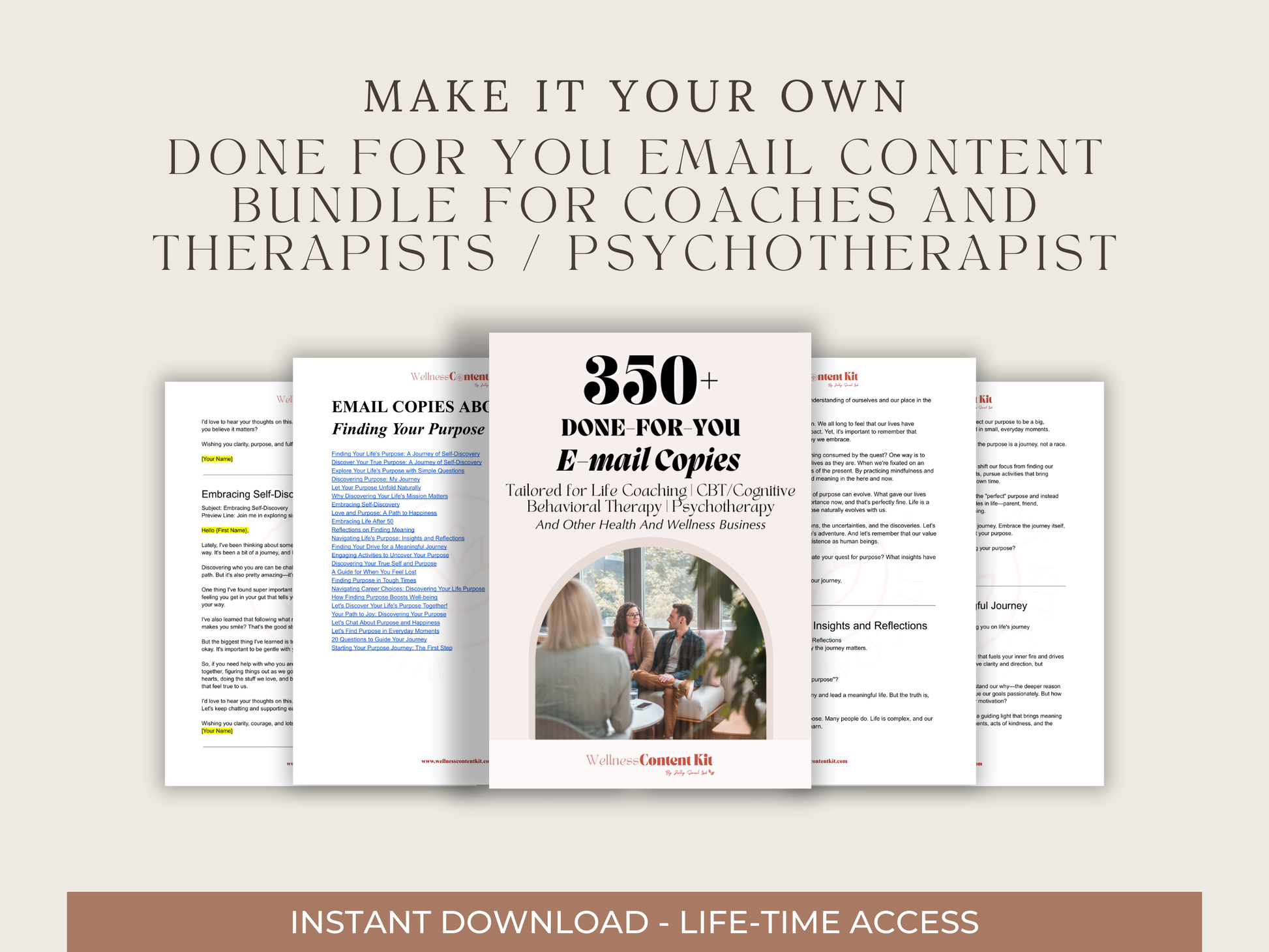 Ready-Made Email Content for Life Coach, CBT, Psychotherapy, Wellness Professionals Wellness Content Kit