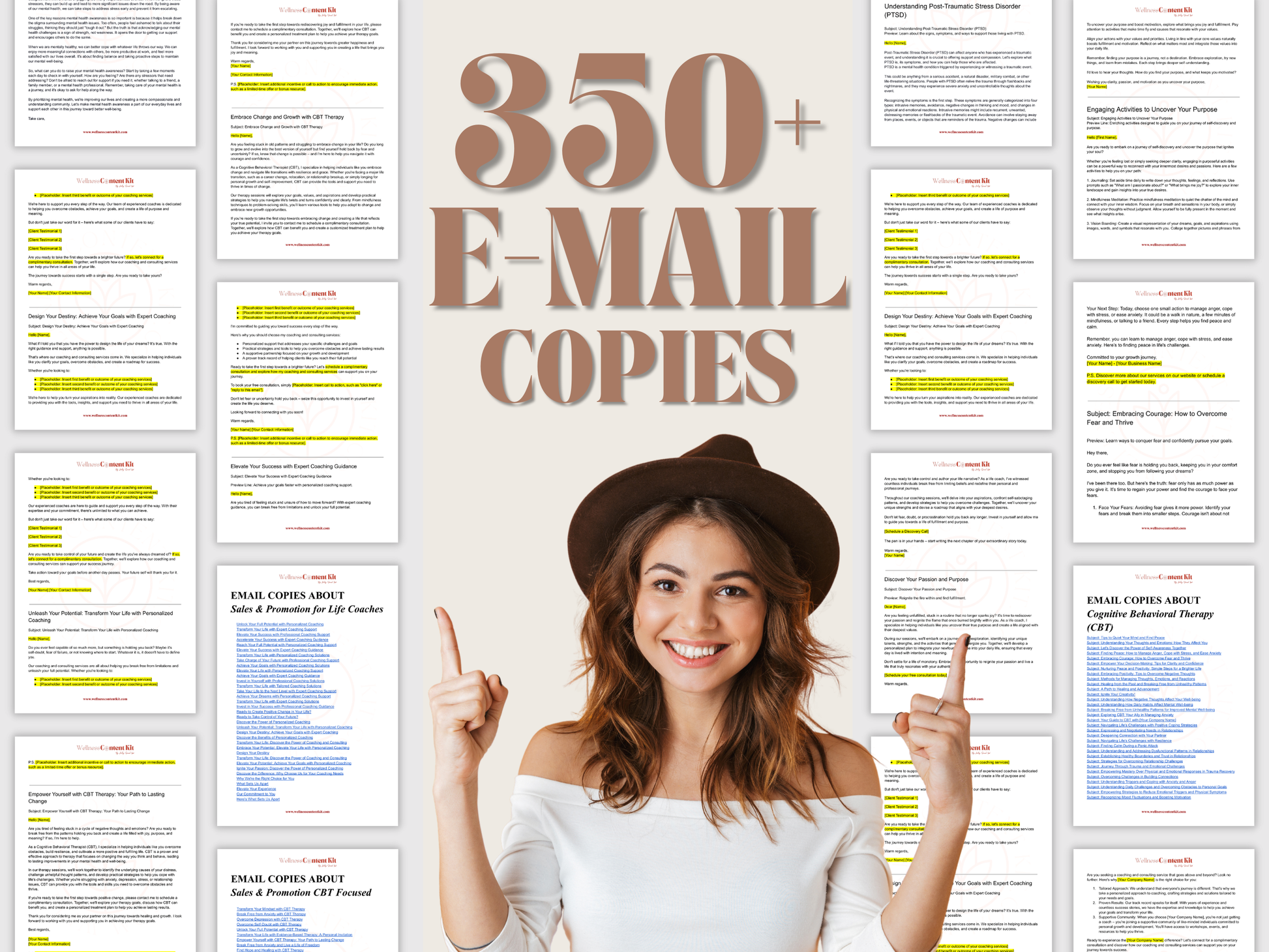 Ready-Made Email Content for Life Coach, CBT, Psychotherapy, Wellness Professionals Wellness Content Kit
