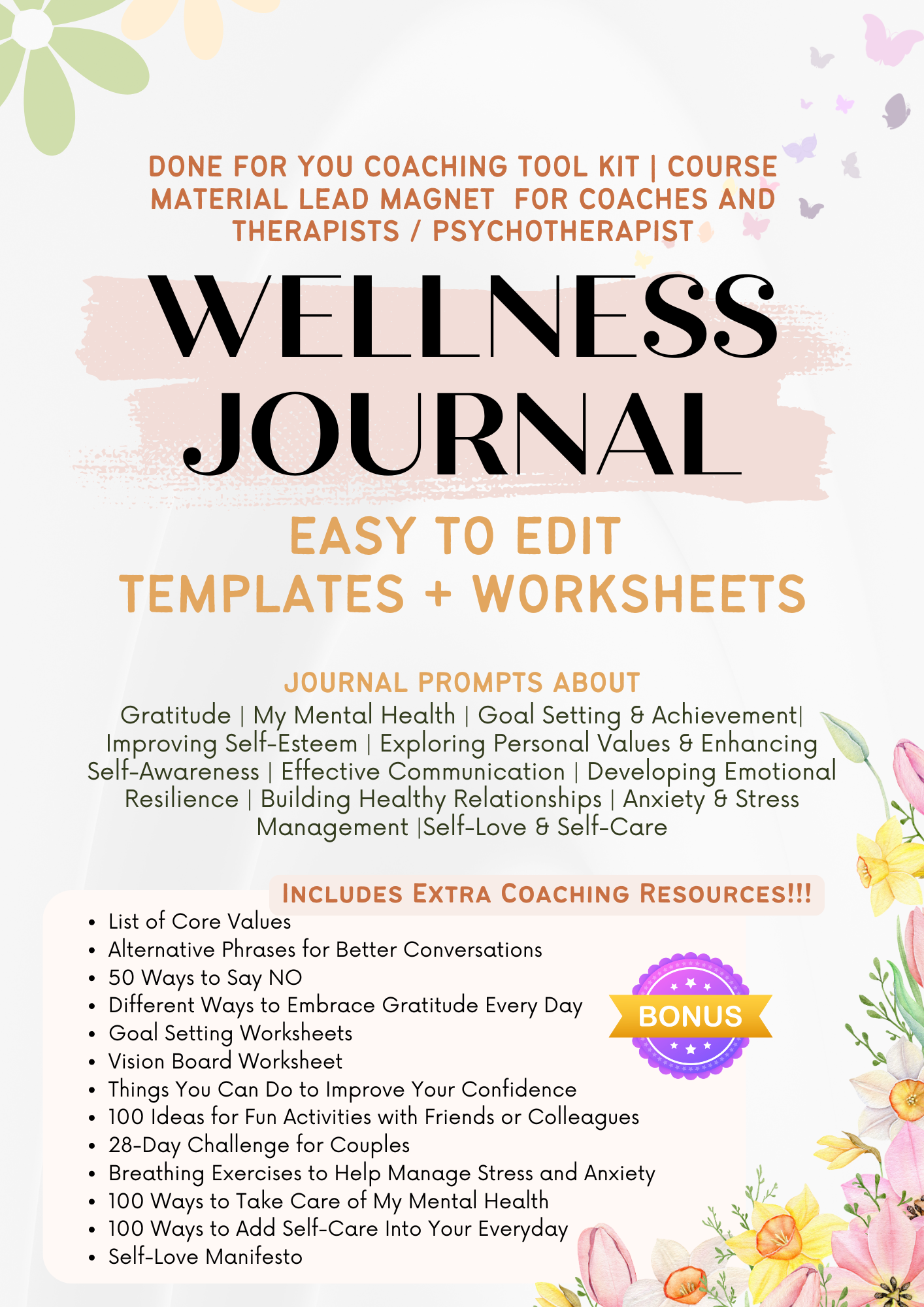 Journal Templates Worksheets Toolkit for Coaches Psychotherapists and Counselors Wellness Content Kit