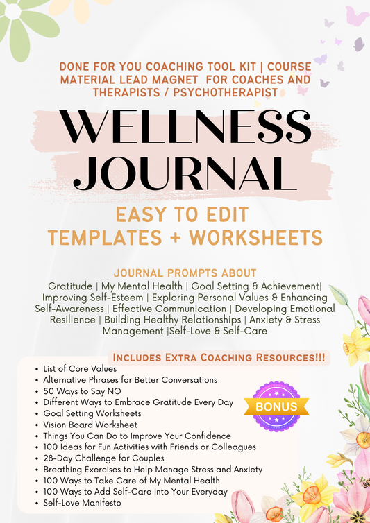 Journal Templates Worksheets Toolkit for Coaches Psychotherapists and Counselors Wellness Content Kit