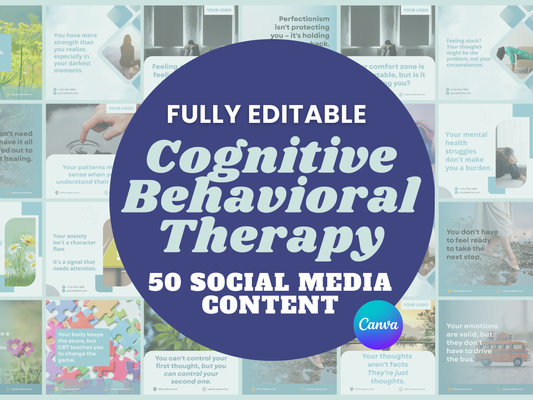 CBT Therapist Social Media Templates | 50 Mental Health Instagram Posts | Canva Templates for Psychologists | Therapy Practice Marketing