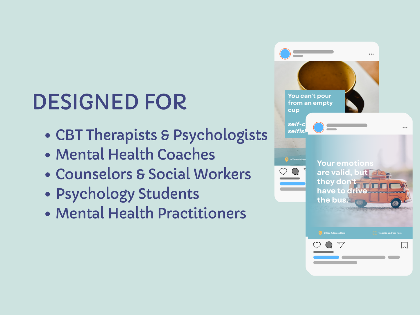 CBT Therapist Social Media Templates | 50 Mental Health Instagram Posts | Canva Templates for Psychologists | Therapy Practice Marketing