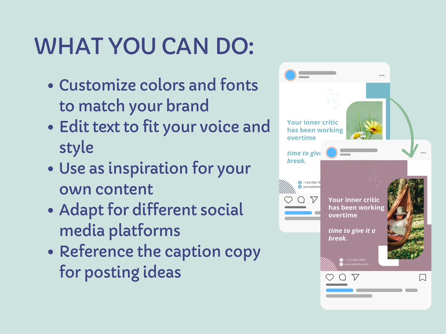 CBT Therapist Social Media Templates | 50 Mental Health Instagram Posts | Canva Templates for Psychologists | Therapy Practice Marketing