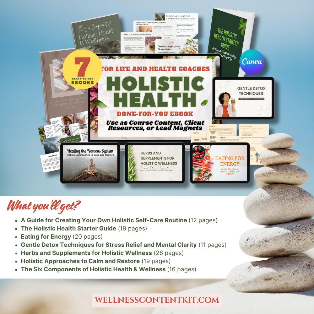 done-for-you health coach content, holistic health eBook template, editable Canva lead magnet, health coach lead magnet, coaching program resources, holistic wellness workbook, wellness coaching handout, self-care guide template, health and wellness digital product, nutrition coach freebies
