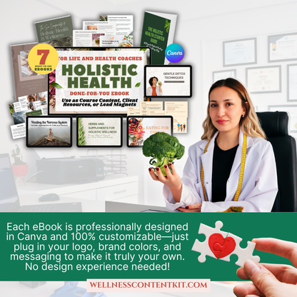 done-for-you health coach content, holistic health eBook template, editable Canva lead magnet, health coach lead magnet, coaching program resources, holistic wellness workbook, wellness coaching handout, self-care guide template, health and wellness digital product, nutrition coach freebies