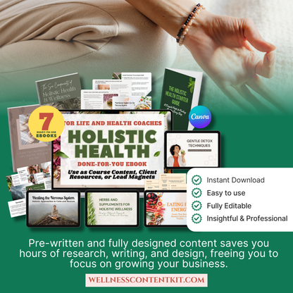 done-for-you health coach content, holistic health eBook template, editable Canva lead magnet, health coach lead magnet, coaching program resources, holistic wellness workbook, wellness coaching handout, self-care guide template, health and wellness digital product, nutrition coach freebies